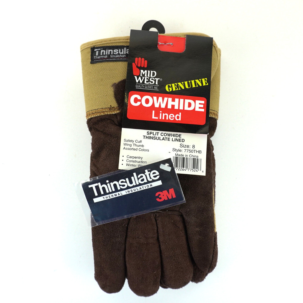 Mid West Genuine Lined Gloves Suede Canvas Size 8 Work Thinsulate Style# 7750THB