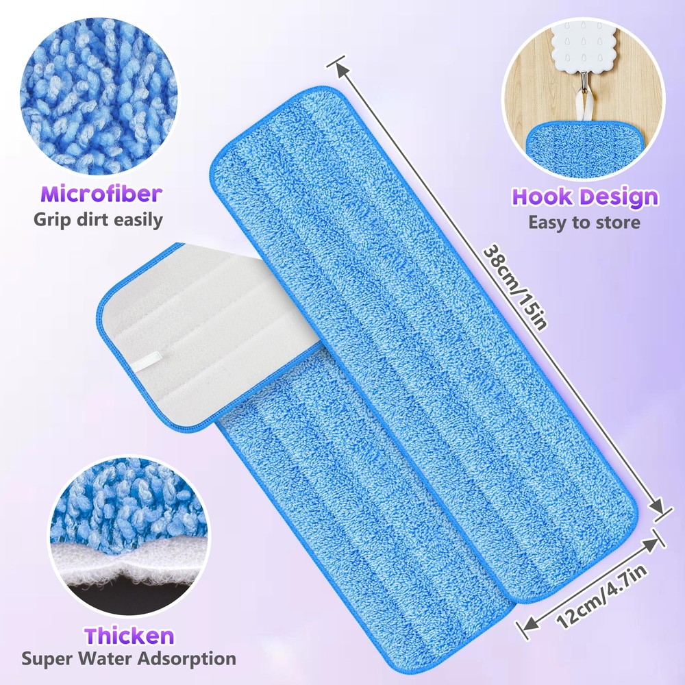 6 Mop Pads Replacement, Super Absorbent, Fits Most Mops, Multicolor