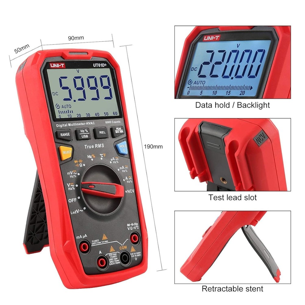 Digital Multimeter True RMS AC/DC Voltage Current Resistance Capacitance Tester