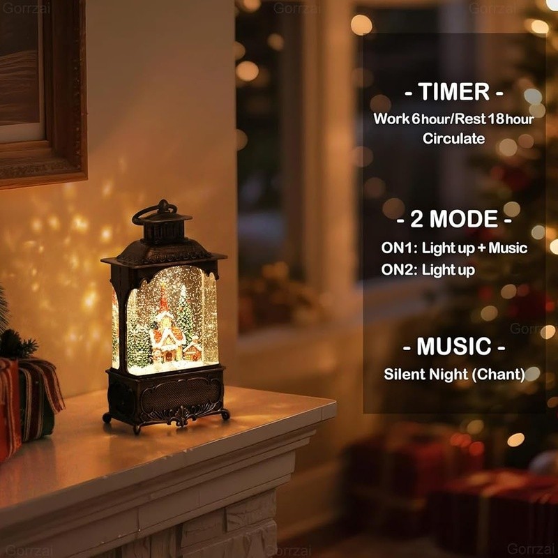 Christmas Musical Snow Globe Lantern W/ Timer Automatic Glitter LED Light New