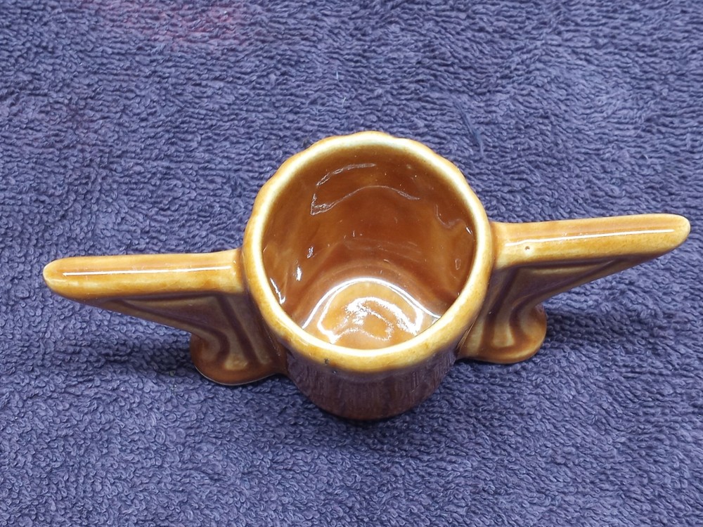 Vintage BROWN CERAMIC TOOTHPICK HOLDER WINGED