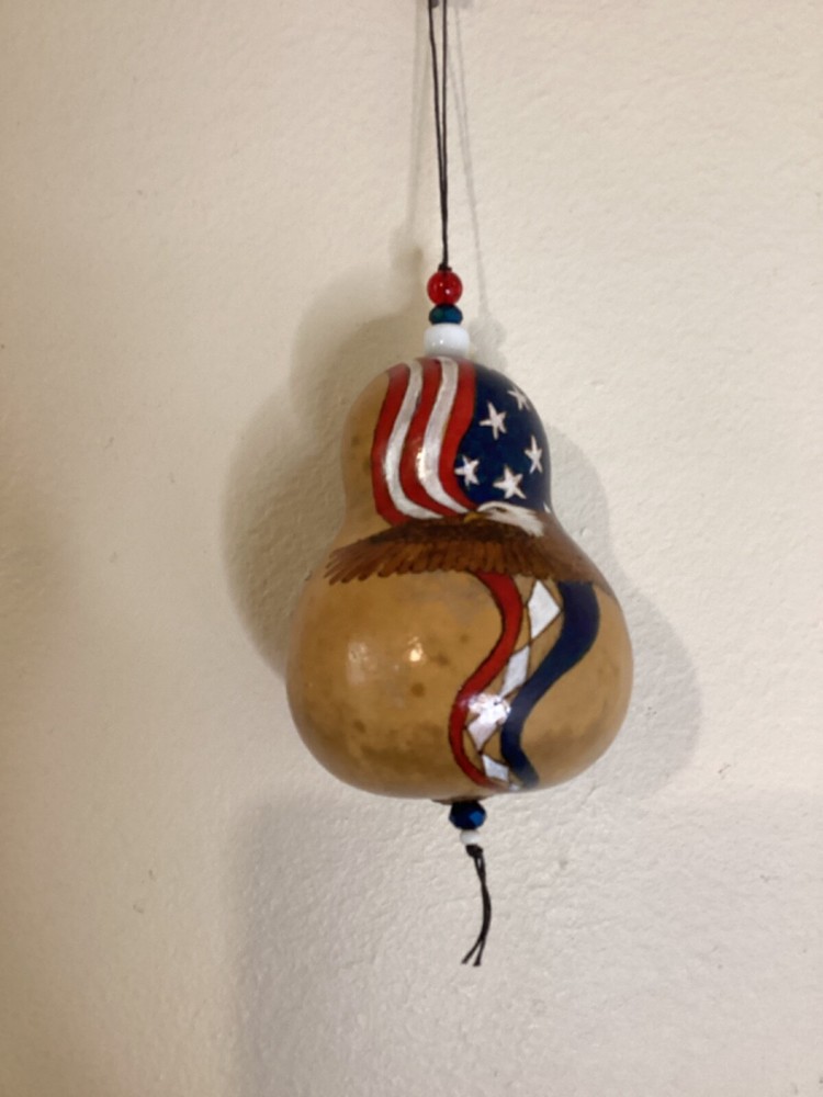 Hand Painted Gourd, American Flag And Eagle. Signed 2018