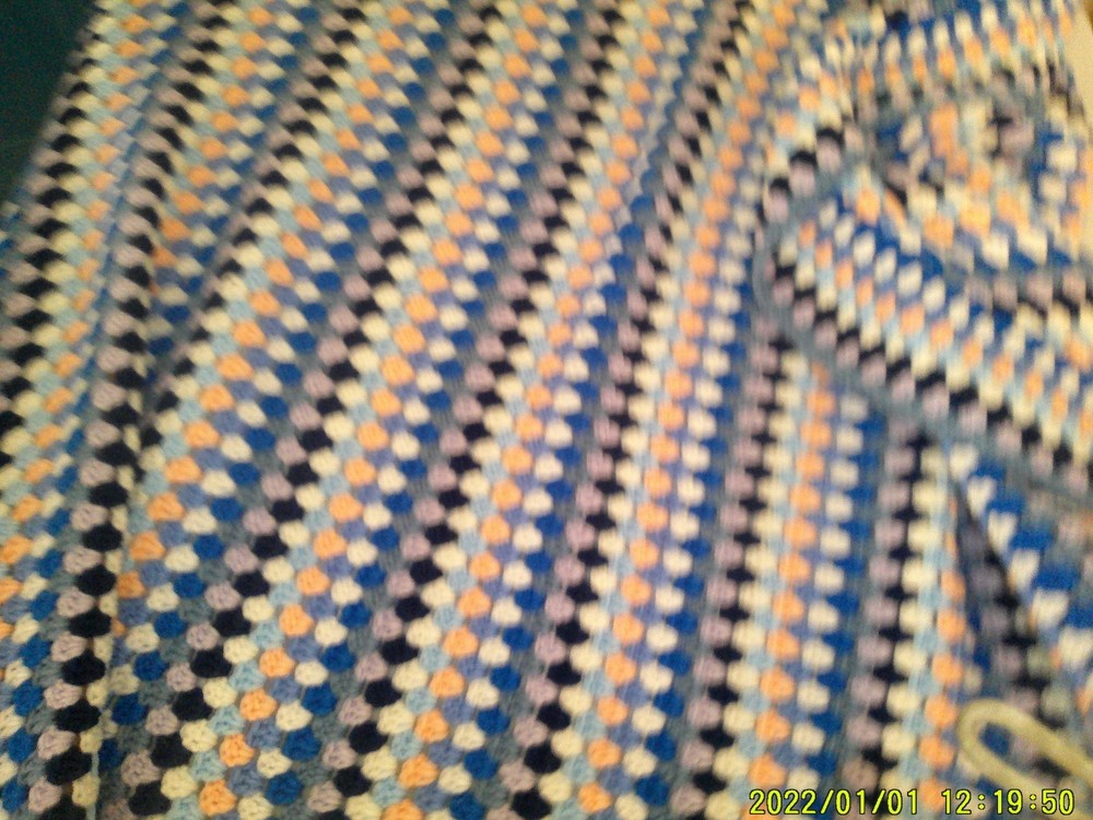 VINTAGE HANDMADE AFGHAN THROW BLANKET MULTI COLOR BALL PATTERNS ODD SHAPE