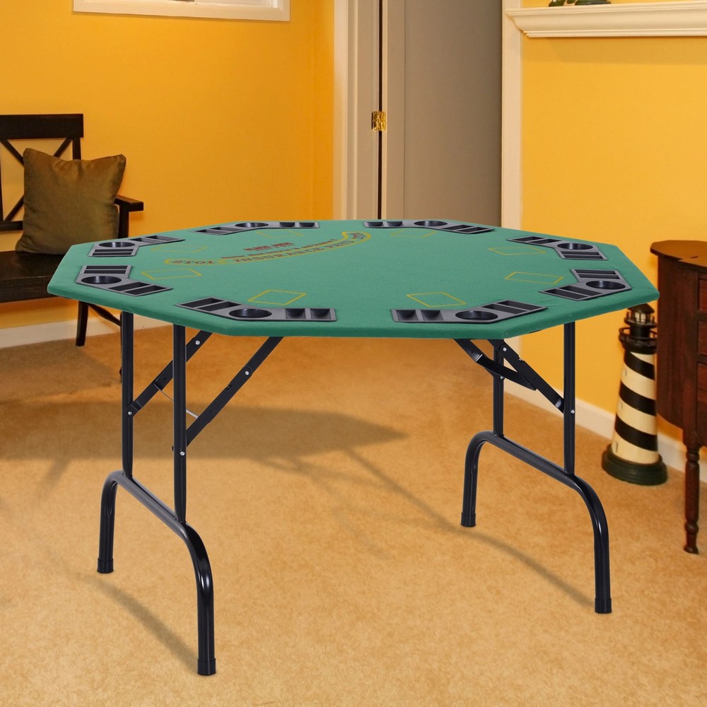 Compact 48" Foldable 8-Player Poker Table with Integrated Cup Holders Smooth