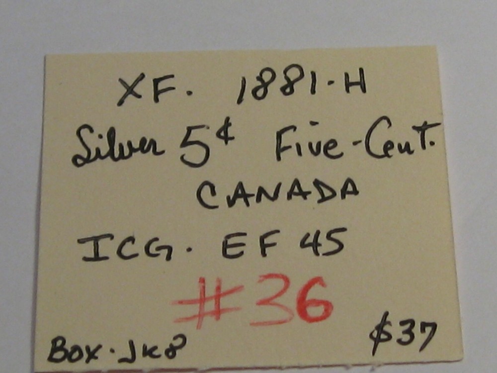 XF 1881-H Silver 5¢ Five Cent CANADA ICG EF45. #36