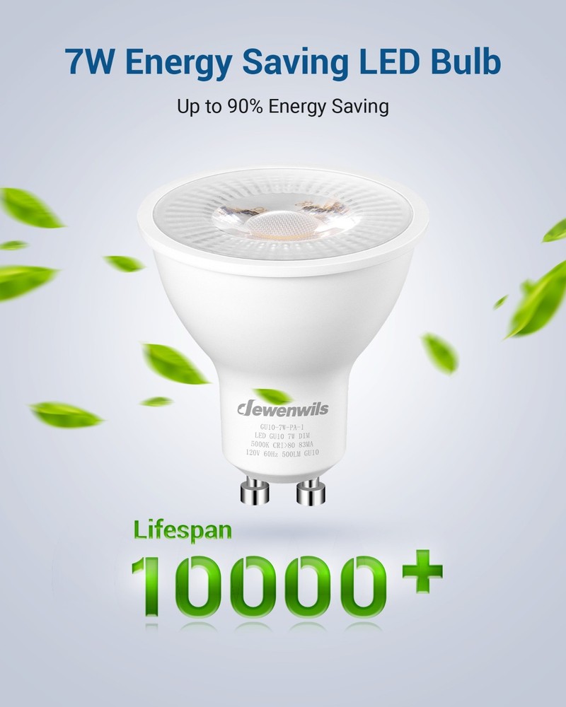 6-Pack GU10 LED Light Bulb, Dimmable 5000K Daylight GU10 Bulb Replacement