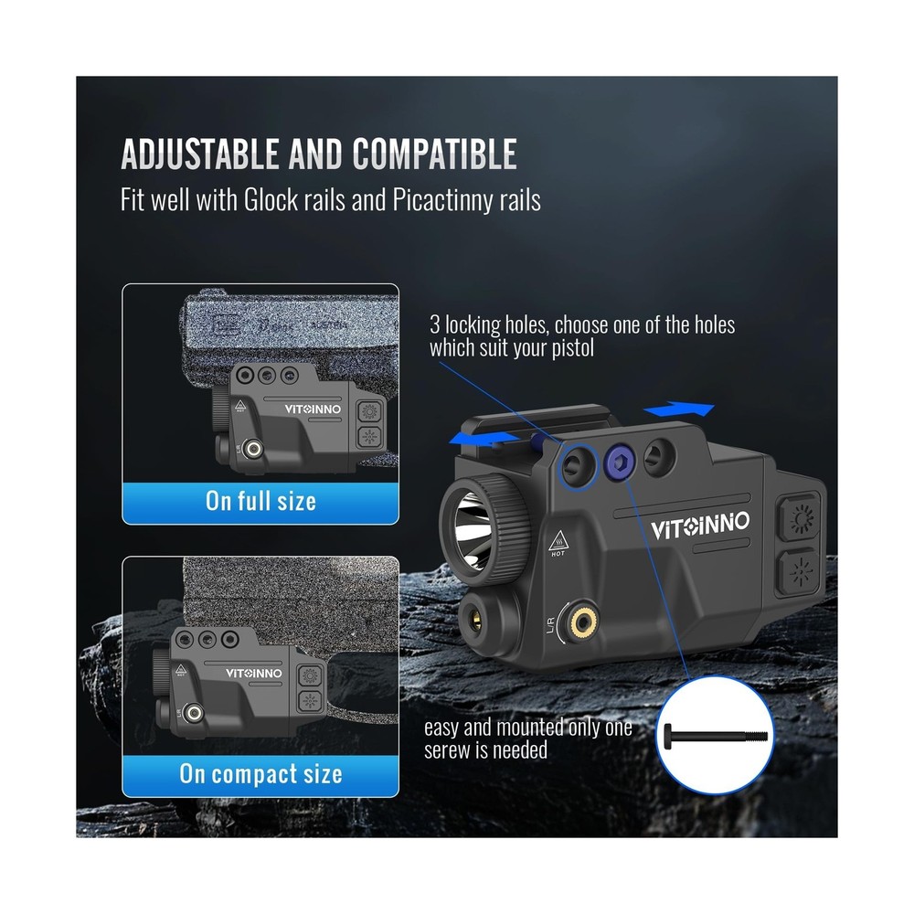 700 Lumens Red Laser Light Combo, Slidable Tactical Flashlight Comp... Fast Ship