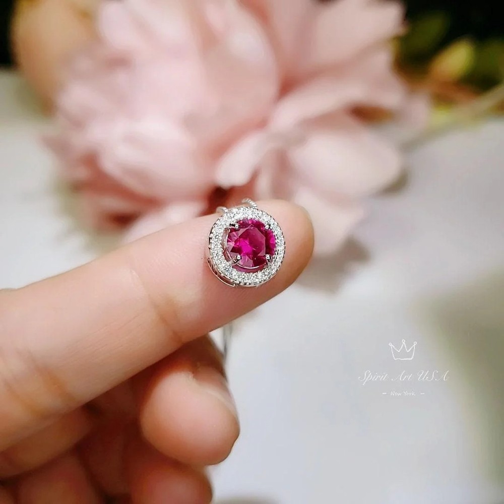 Tiny Red Ruby Necklace Sterling Silver - July Birthstone Mini Round Ruby Choker