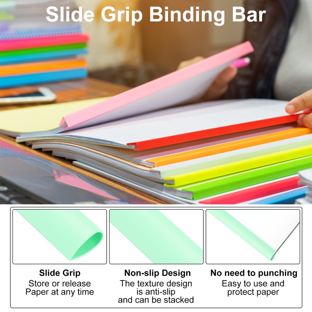 30Pcs Binding Bars, 8mm Binding Bars 50 Sheets Capacity, Green