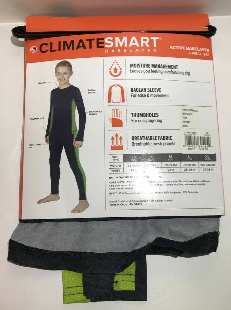 BOY'S CLIMATESMART ACTIVE BASELAYER COMFORTECH POLY 2-PC SET BLACK Free Shipping