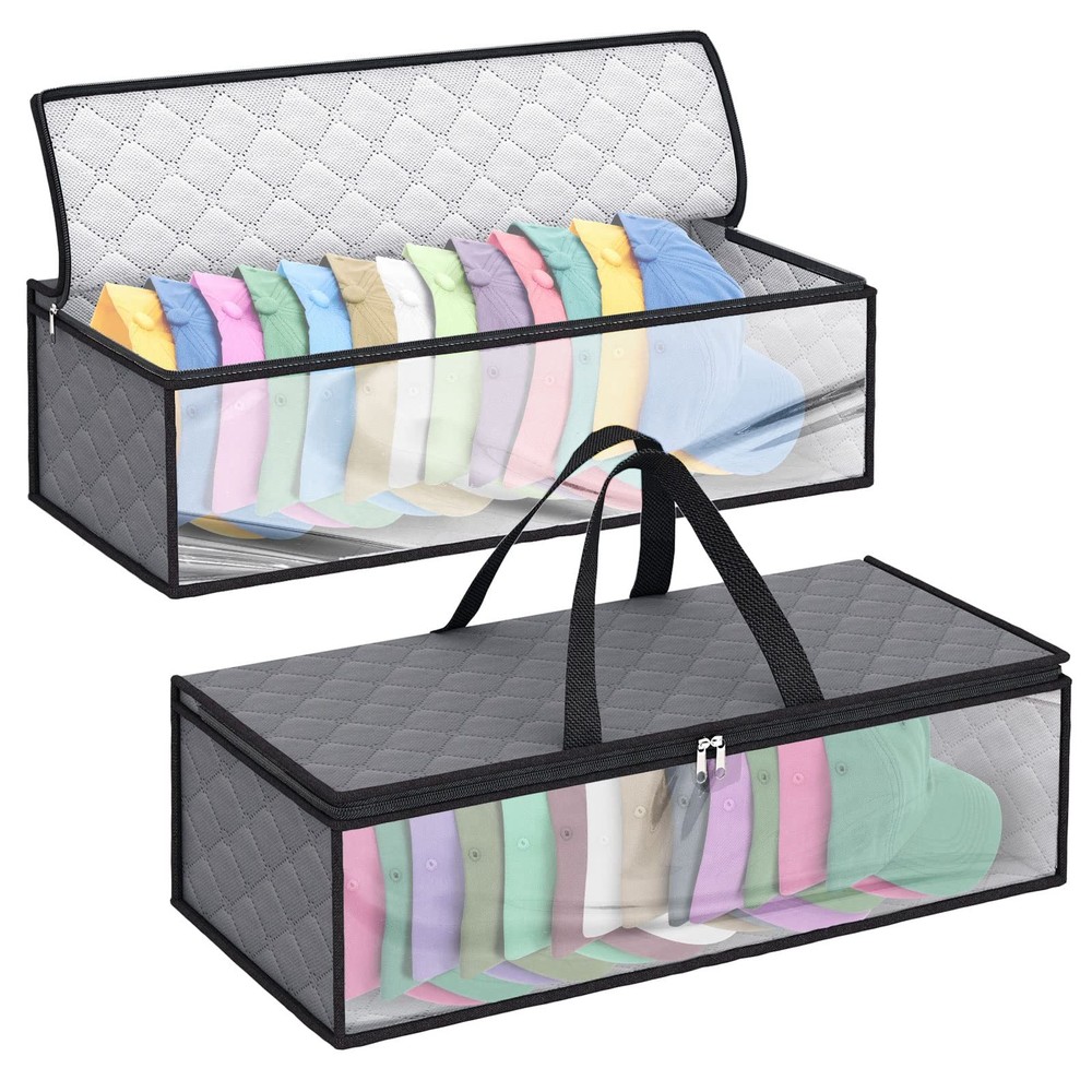 Fixwal 2 Pack Hat Storage Bag for Baseball, Caps Organizer Case Grey