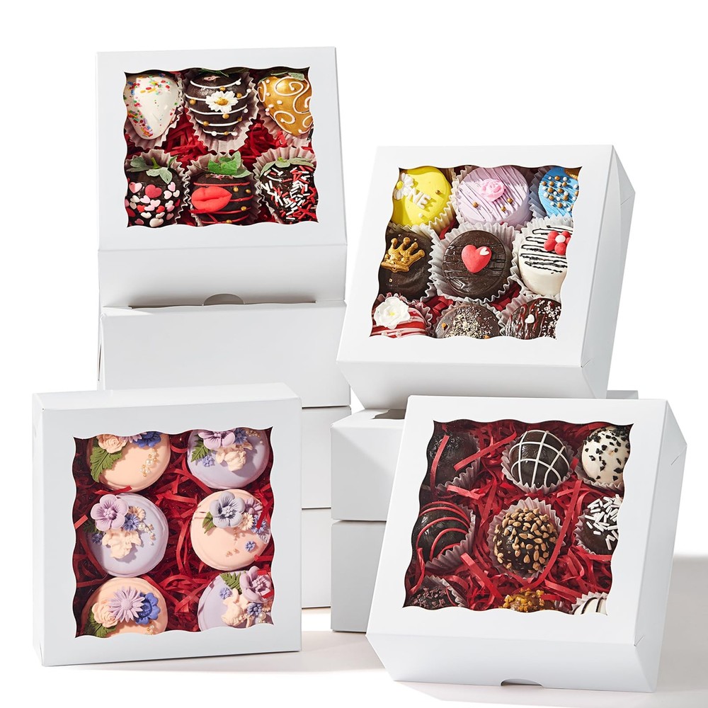20pcs 6"x6"x2½ White Bakery Boxes with Window Cookie Boxes Small Cake Boxes M...