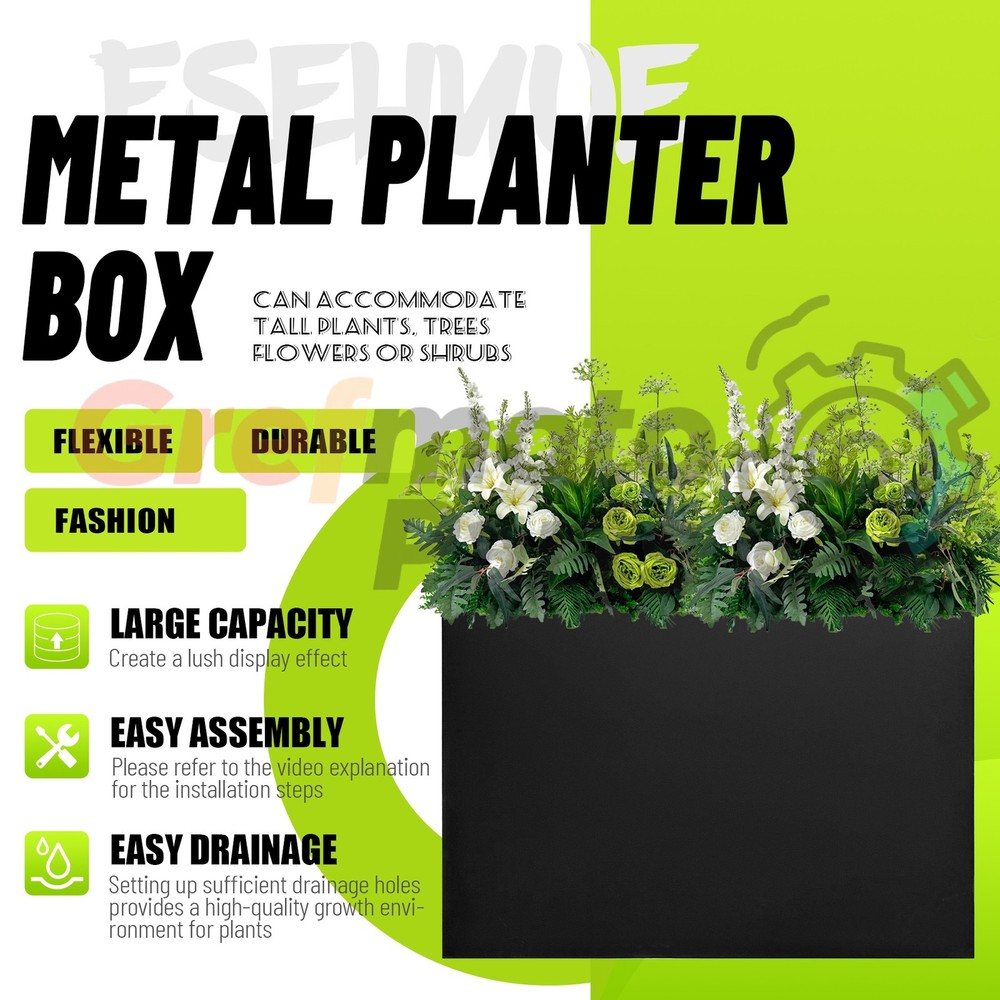Steel Planter Box 10"x38"x30" Rectangular Removable Insert Shelf Free Shipping