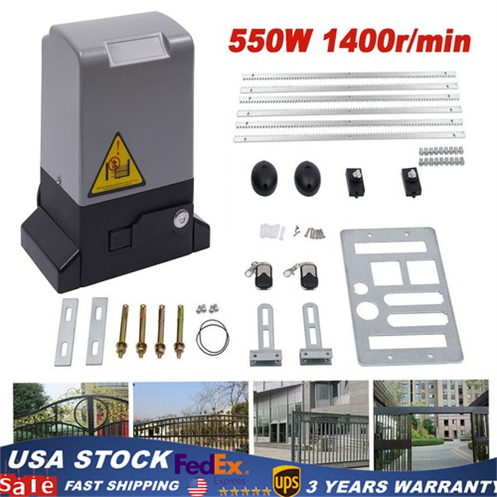 2700lbs Automatic Sliding Gate Opener Rack Driven with 2 Remotes & Complete Kit