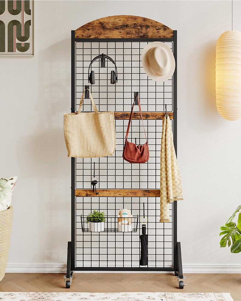 Grid Wall Panel 5.7' X 2' FT Grid Display Rack, 2 Pack Movable Gridwall Display