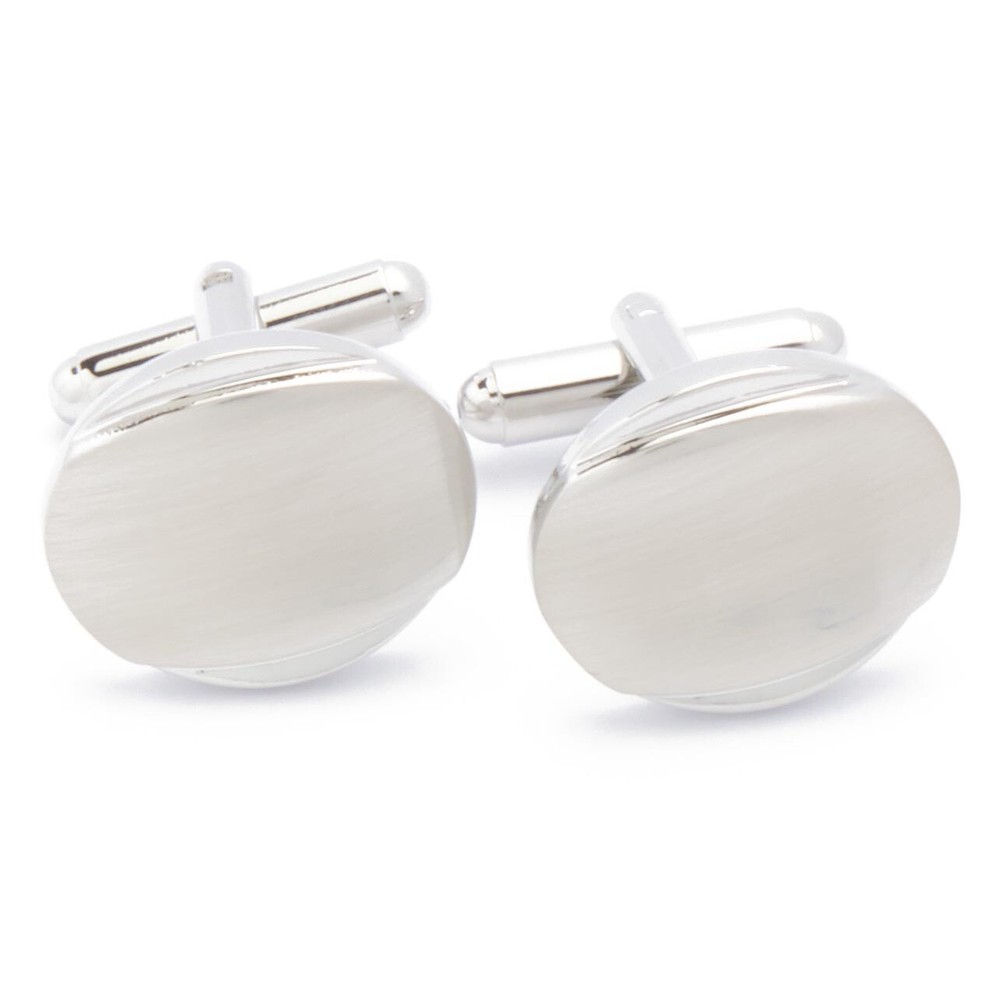 Cufflinks - Silver Solid Oval with Top Bottom Effect