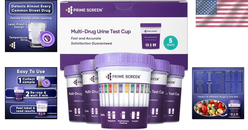5 Pack 14 Panel Urine Drug Cup - Instant Results for Comprehensive Testing