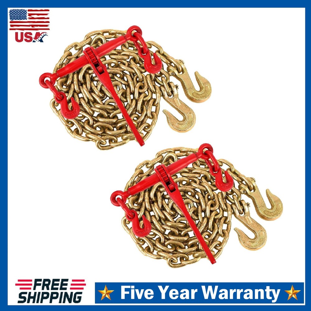 2pcs Ratchet Load Binders, 5/16"-3/8" Chains and Binders Kit ,Grab Hooks