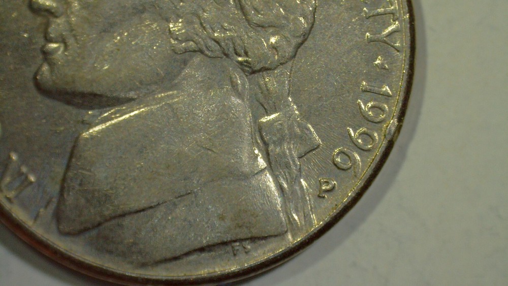 1996 Jefferson Nickel Error--Struck Through Grease Reverse