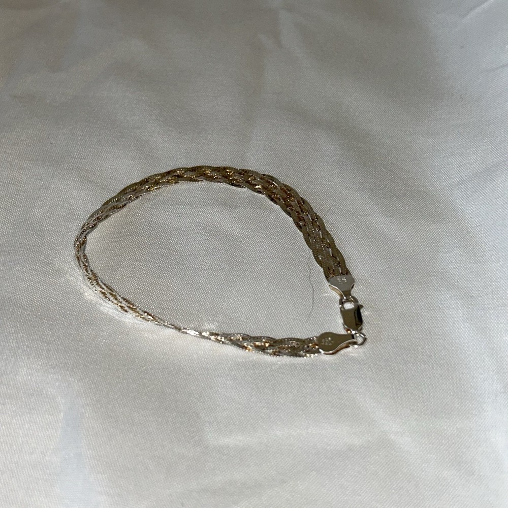 925 Silver Braided Herringbone Bracelet Italian Made Solid Sterling Silver