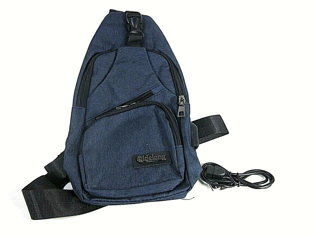 Canvas Slanting Sling Shoulder Bag with USB charging interface, Blue New