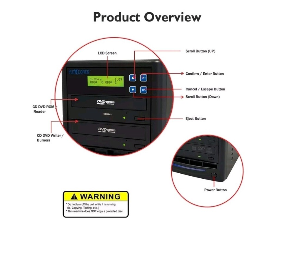 PlexCopier 24X 1 to 1 CD DVD M-Disc Supported Duplicator Copier Tower
