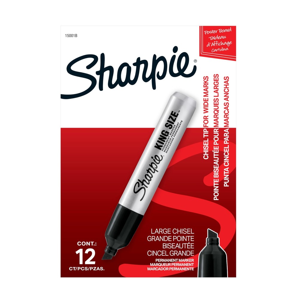 Sharpie King Size Permanent Markers, Chisel Tip, Black, 12 Count - Thick Poster,