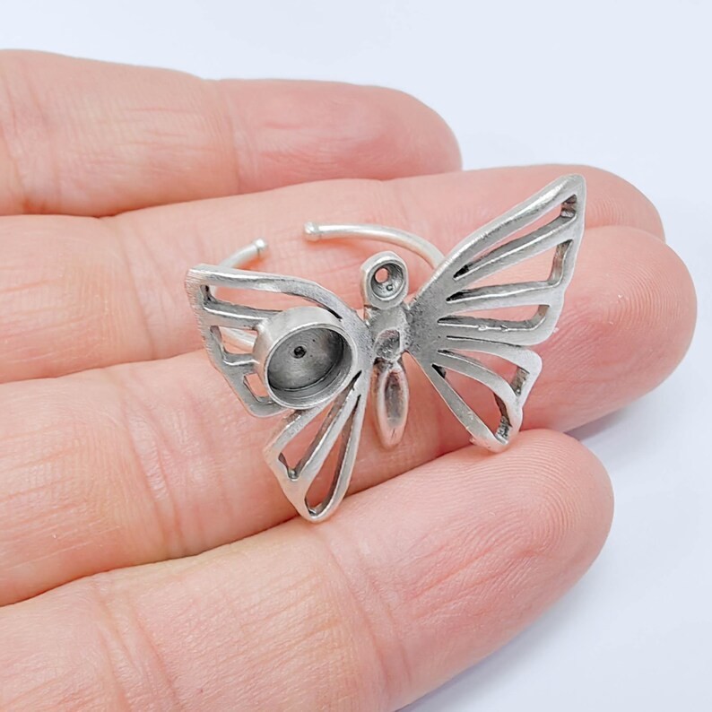 Butterfly Ring, Setting Blank Cabochon Mounting Adjustable Brass 6mm G37567