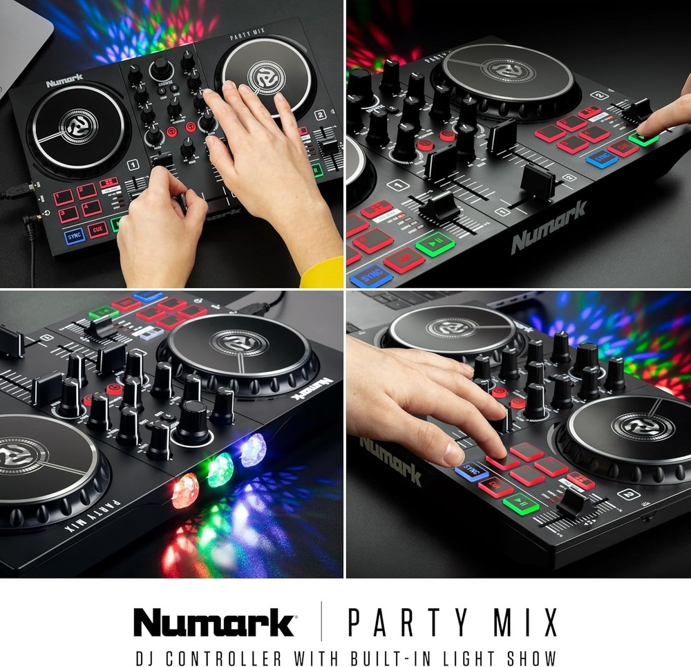 Party Mix II DJ Controller with Lights, 2 Decks, Mixer, Audio Interface and