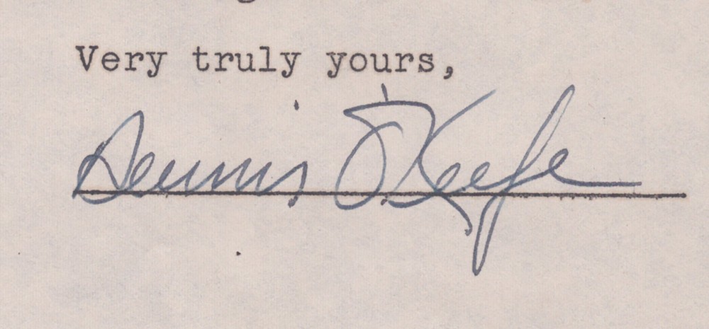 DENNIS O''KEEFE - DOCUMENT DOUBLE SIGNED 08/27/1946