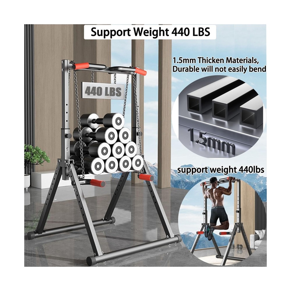 DOBESTS Foldable Power Tower Dip Station Pull Up Bar Station Adjustable Multi...