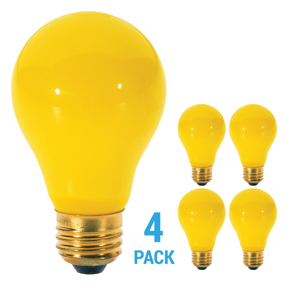 Pack YELLOW BUG LIGHT BULBS 60W Watt A19 Medium E26 120V 60A/Bug 60A/YB 60A19/Y