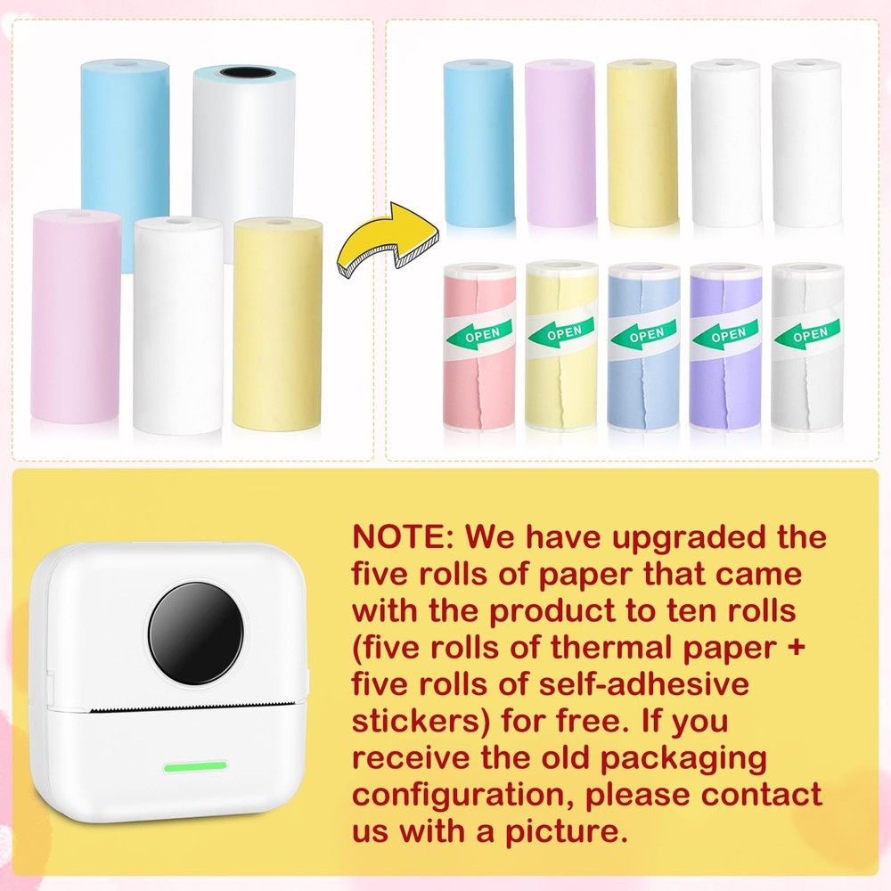 Mini Pocket Bluetooth Printer-Portable Thermal Printer with 10 Roll Papers fo...