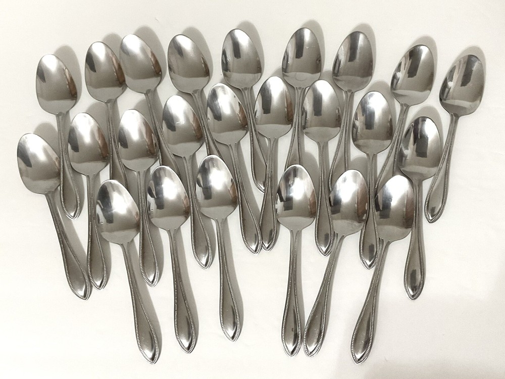 Pfaltzgraff Everyday Flatware 66 pc Set 18/0 Stainless Steel Tiny Beads