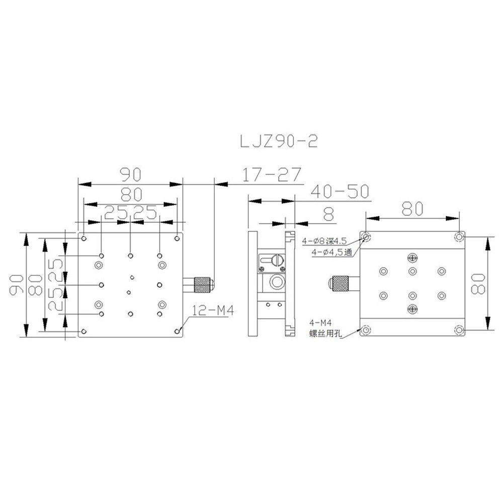 Z Axis Linear Stage Double Cross Rail Guide Platform Manual Sliding Table 90mm