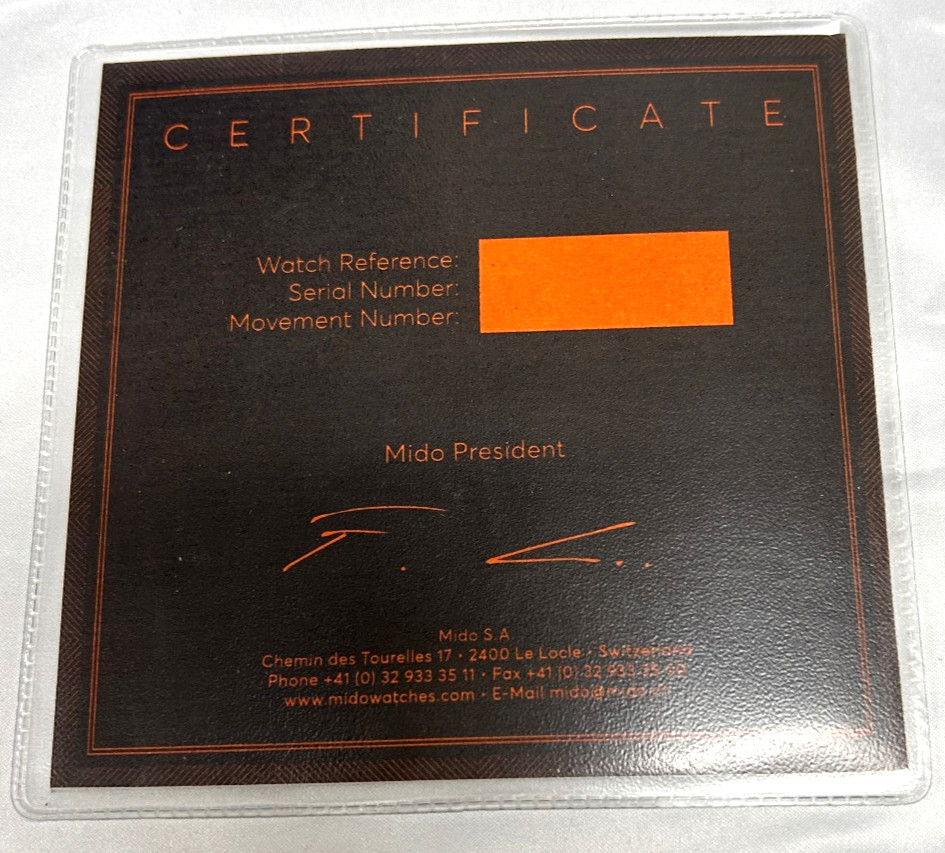 Mido Certificate Of Authenticity