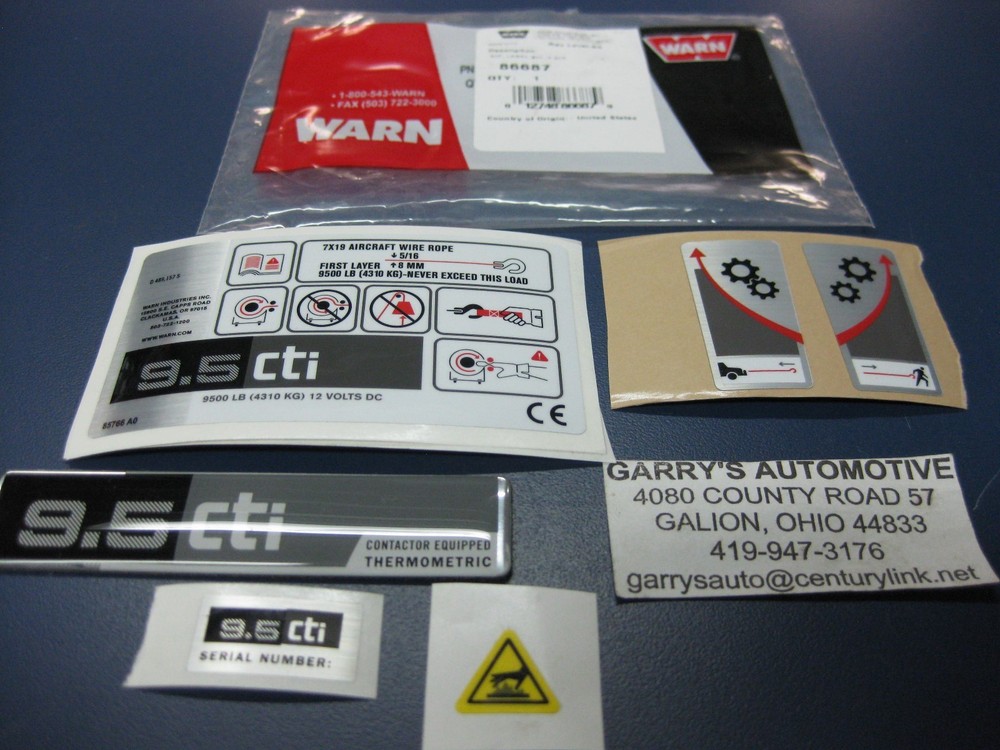 WARN 86687 Winch Replacement Decal Label Kit Set Sticker 9.5CTI