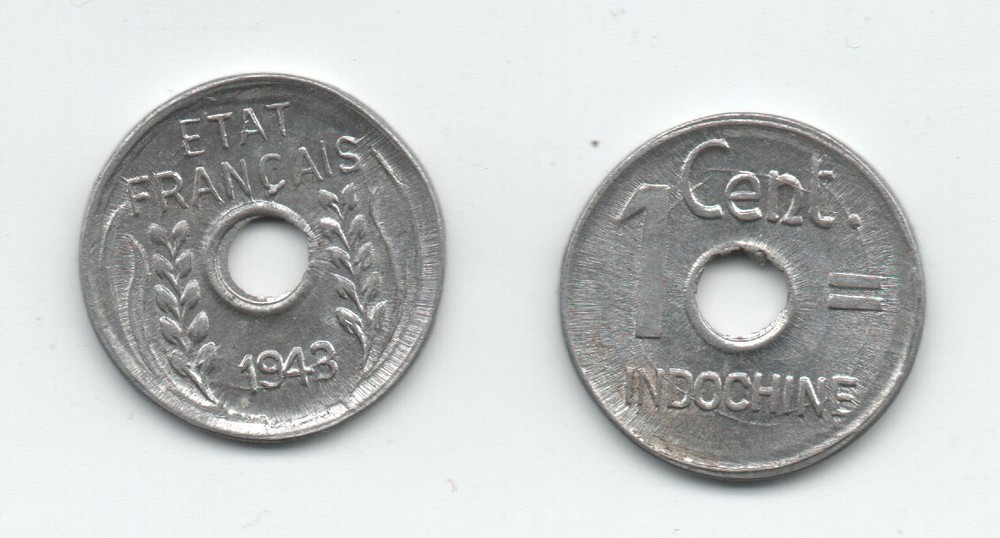 French Indochina  1943 1 Cent Aluminum KM 26 UNC