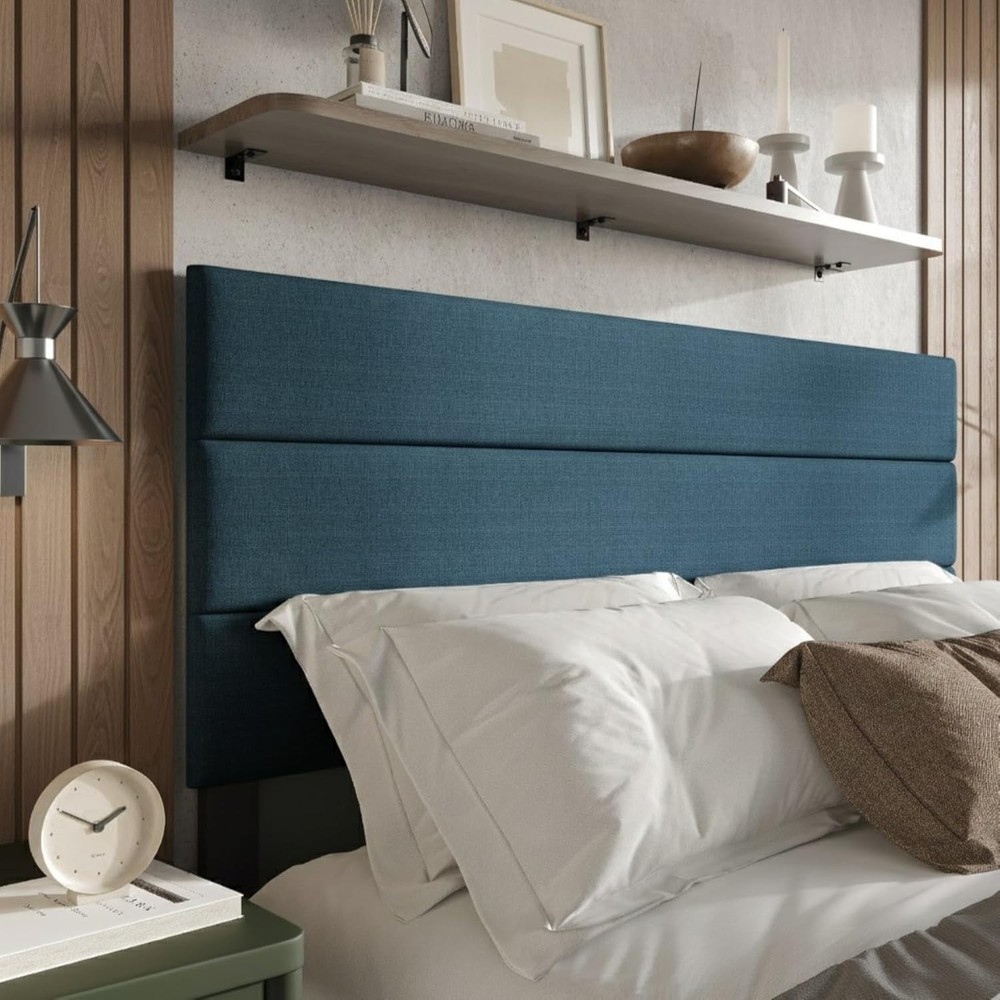 Upholstered King Size Headboard Only Light Blue Adjustable Height Diamond Tufted
