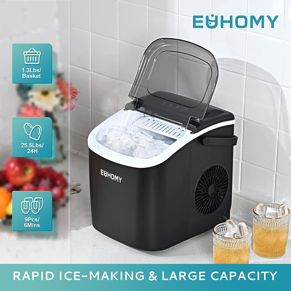 Countertop Ice Maker Machine with Handle Portable Ice Maker with Basket & Scoop