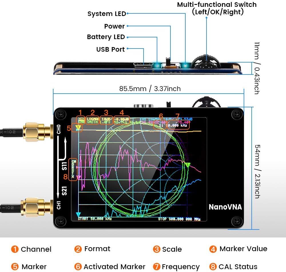 2.8" Nanovna 50kHz-900MHz Vector Network Analyzer HF VHF UHF Analyzer PC control