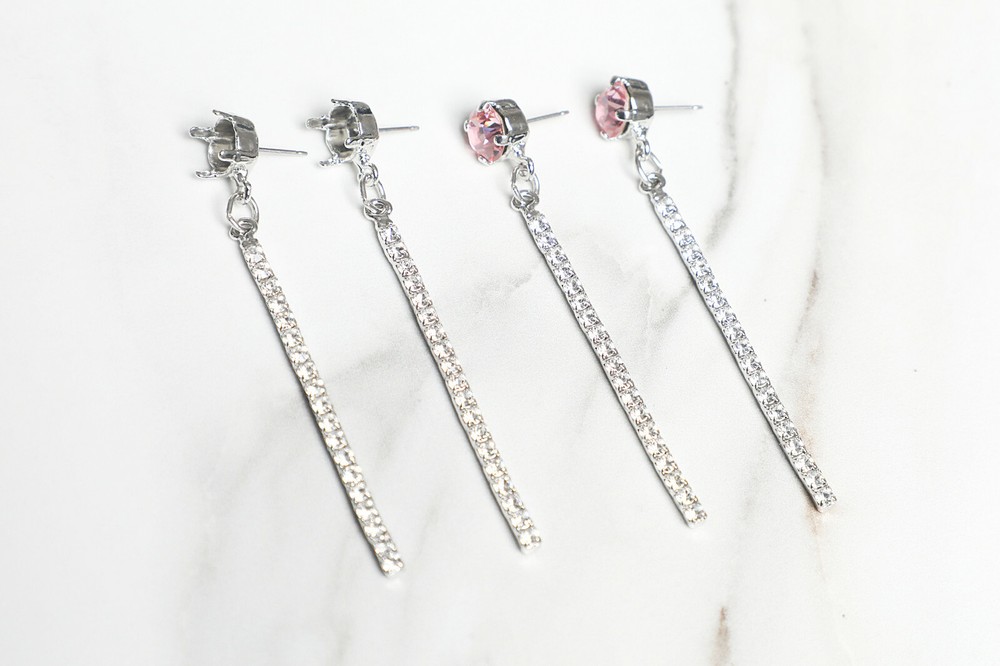 8.5mm | One Setting Long Crystal Drop Stud DIY Earring Bases | One Pair (EE 85)