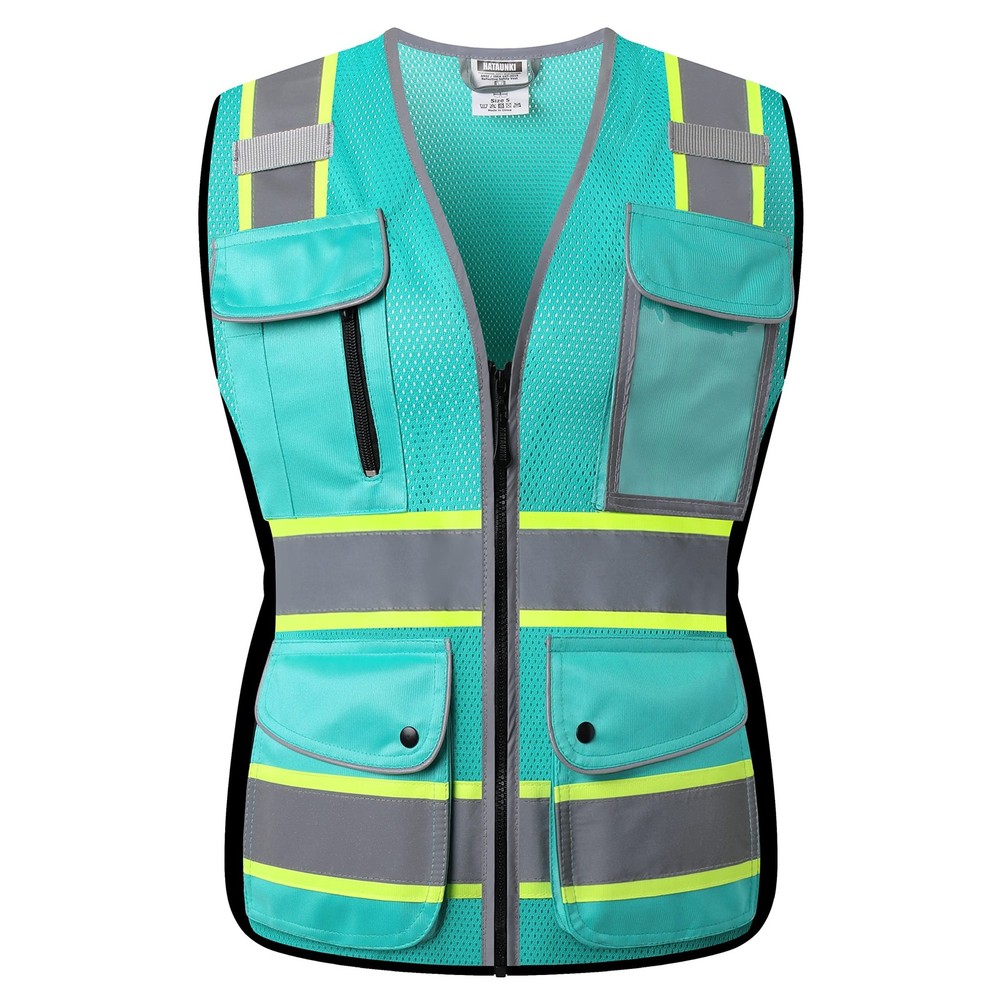 High Visibility Reflection Peacock Mesh Safety Vests with 9 Pockets and Front...