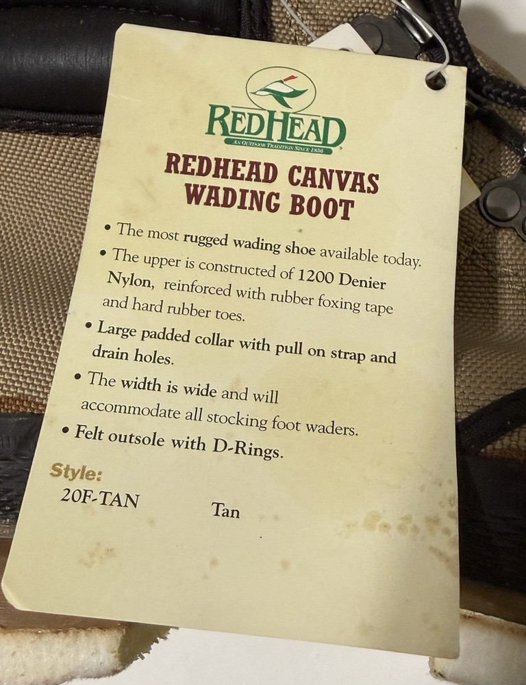 REDHEAD CANVAS WADING BOOT STYLE: 20F-TAN BOOTS SIZE: 10