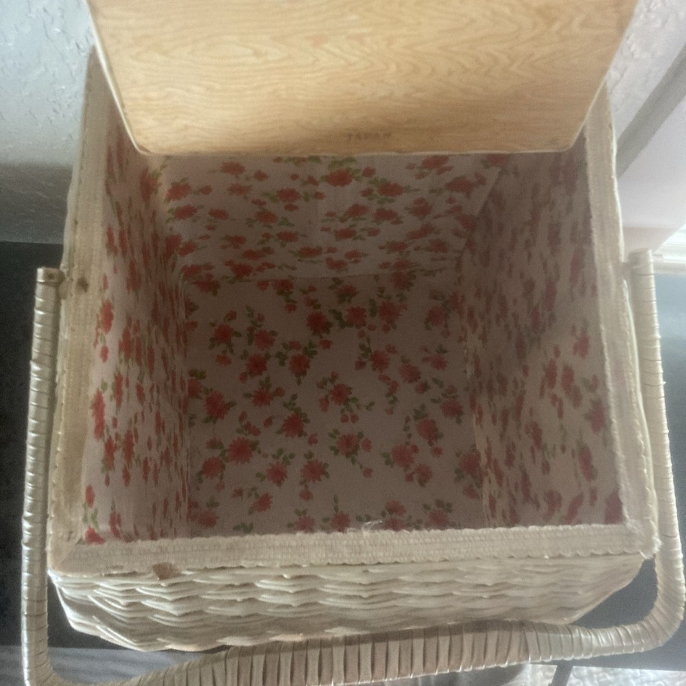 large vintage sewing basket wicker on legs