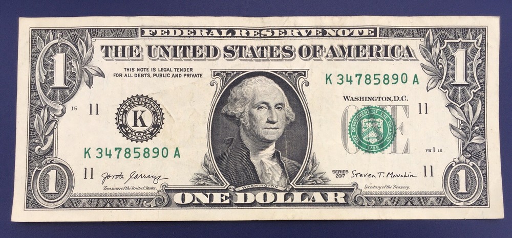 2017 $1 One Dollar Bill Serial Number # Misprint Note Error High 0 & Over Ink