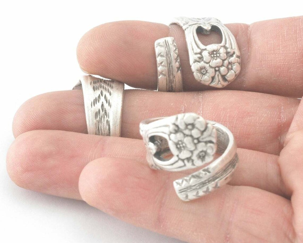 Spoon Ring Flower Patterned Adjustable Ring Antique silver Brass 18mm 8US 4050