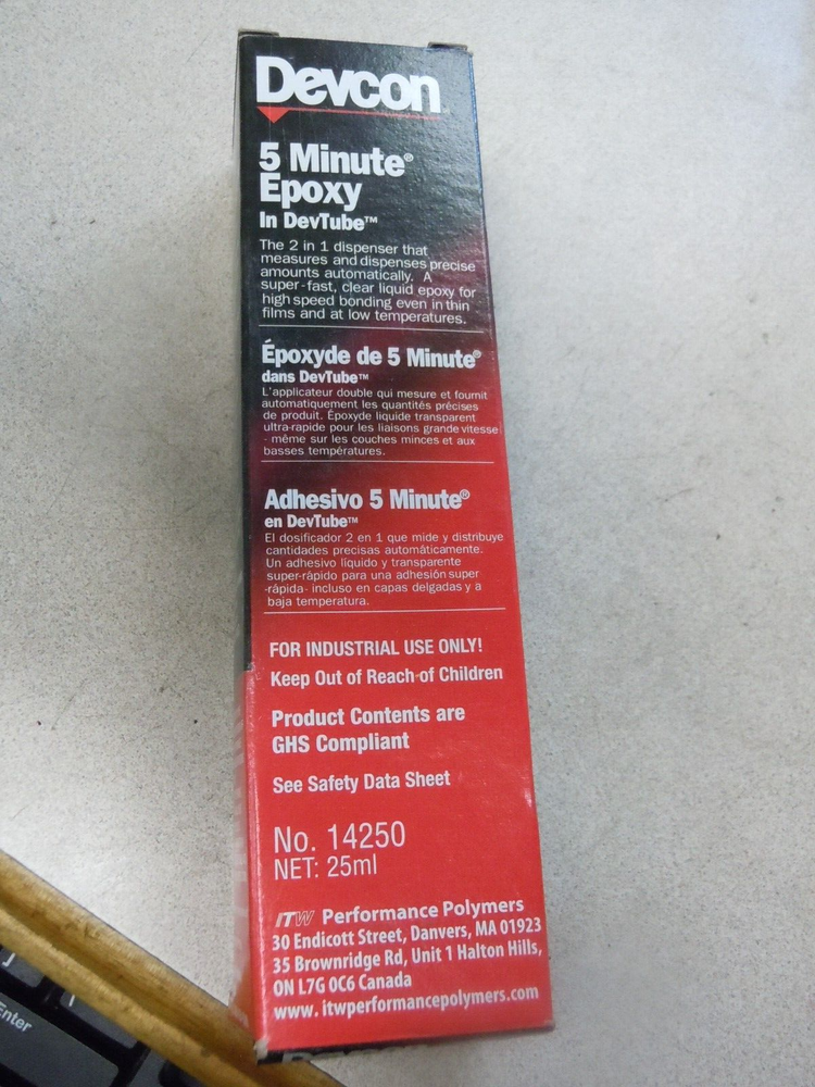 DEVCON 14250 Epoxy Adhesive,Syringe,1:1 Mix Ratio