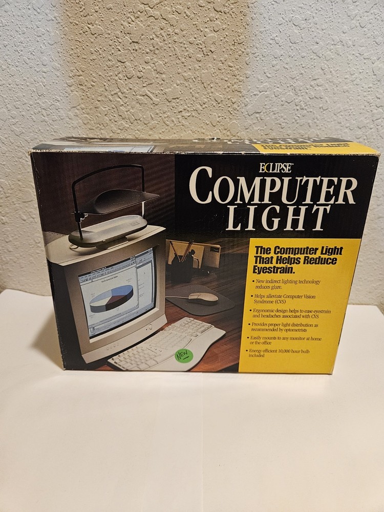 Vintage ECLIPSE COMPUTER LIGHT  Glare & Eyestrain •Ergonomic •Easy to Mount