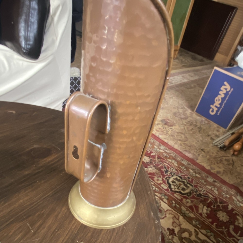 Vintage Hammered Copper Brass Match Holder with Compartment